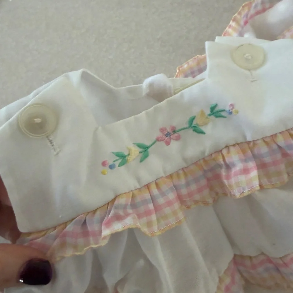 Charming Vintage White and Pink Ruffled Newborn Easter Baby Dress